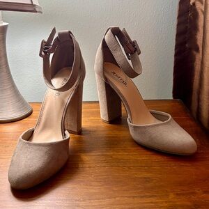 JustFab Women's Taupe Ankle Strap Heels